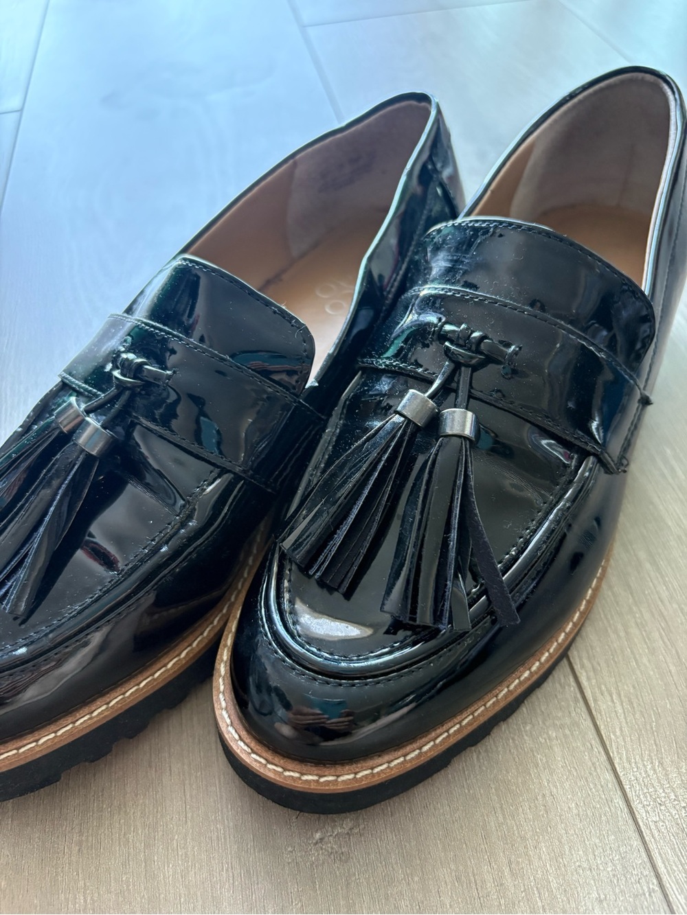 FrancoSarto women Black Patent Tassel Loafer Shoes